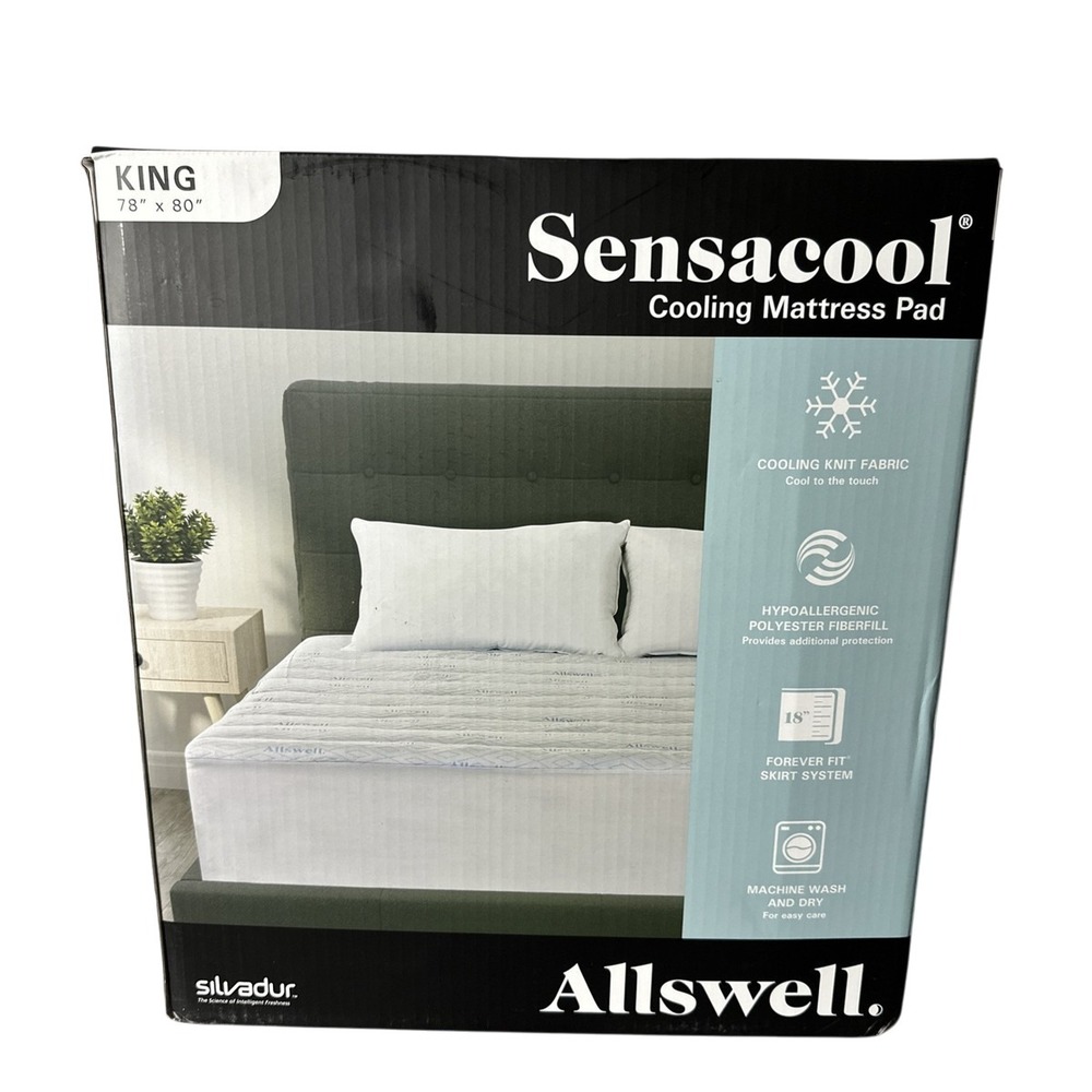 ALLSWELL SENSACOOL COOLING COMFORT MATTRESS PAD KING SIZE 78 X 80 New